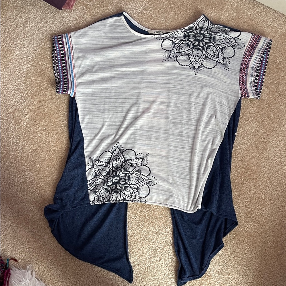 Desigual Navy and White Floral-Print Asymmetrical Tunic
